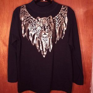 80s Vintage Tiger Metallic Long Sleeve T-Shirt Black Great Tigress Huntress Gold